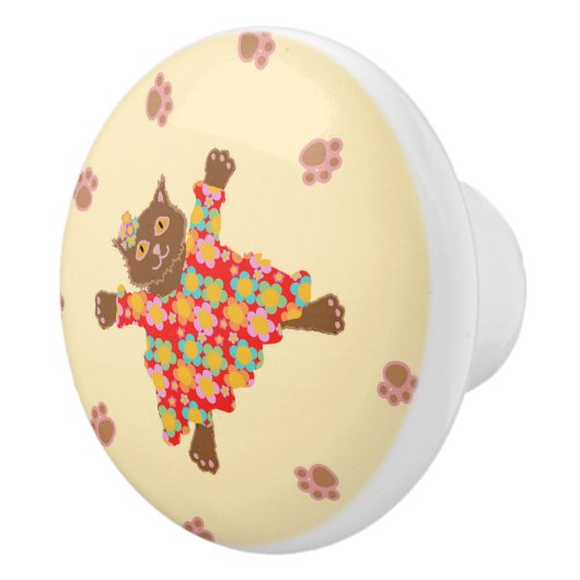 Goed geklede katten met funky knuffels keramische knop (Rechts)