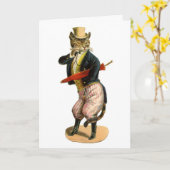 Goed geklede Kitty Cat Funny Happy Birthday Kaart (Gele Bloem)