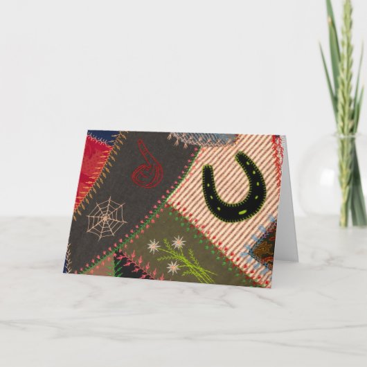 Goed geleend Hoefijzer  Patchwork Crazy Quilt Kaart (Voorkant)