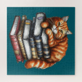 Goed gelezen tabby kat; boek worm geschenken legpuzzel (Horizontaal)