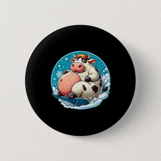 Goed gevoede Koe Snowboarden Ronde Button 5,7 Cm (Voorkant)