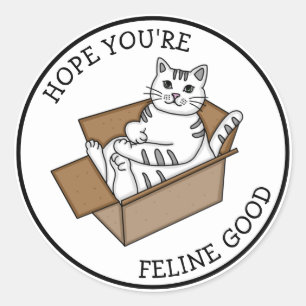 Goed gevoel Goed werk Witte kat Ronde Sticker