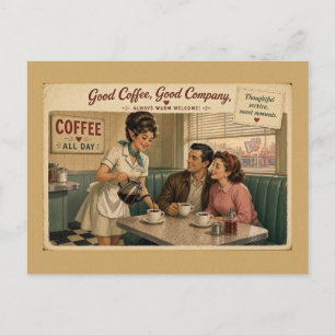 Goed gezelschap warme ontvangst vintage diner briefkaart