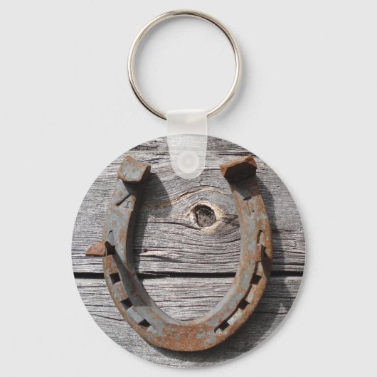Goed Hoefijzer op Wooden Fence Keyring Sleutelhanger (Voorkant)