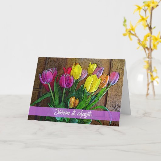 Goed in Tosk Albanees met Tulpen Kaart (Gele Bloem)