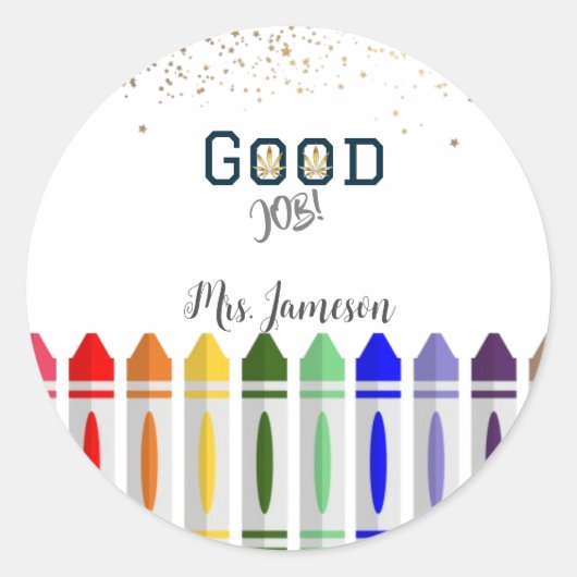Goed Job Crayon Star Design voor leraren Ronde Sticker (Voorkant)