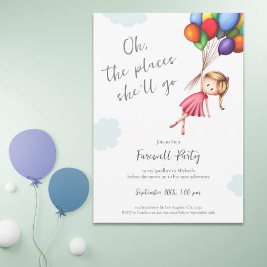 Goed Luck Girl met Balloons Farewell Kaart
