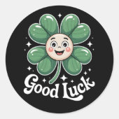 Goed Luck Vier Leaf Clover Ronde Sticker (Voorkant)