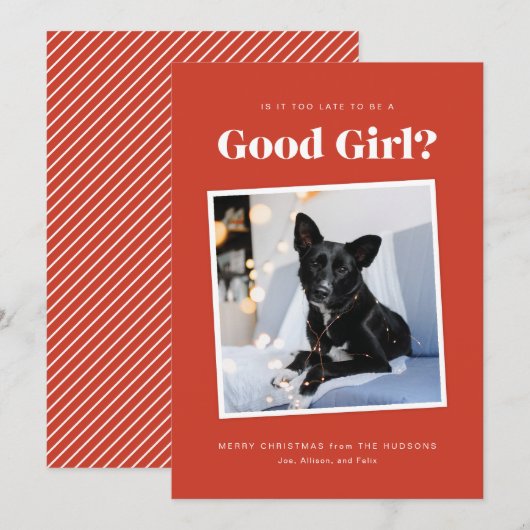 Goed Meisje Grappige Hond Kerstmis Fotokaart Feestdagenkaart (Voorkant / Achterkant)
