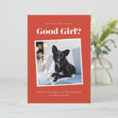 Goed Meisje Grappige Hond Kerstmis Fotokaart Feestdagenkaart (Staand voorkant)