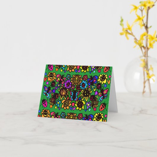 Goed met Butterflies en ladybug en bloemen Kaart (Gele Bloem)