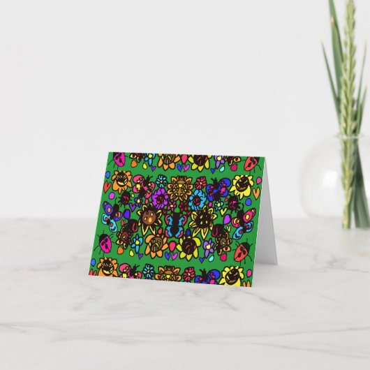 Goed met Butterflies en ladybug en bloemen Kaart (Voorkant)