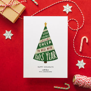 Goed nieuws en vrolijkheid en naar de hel met dit  feestdagenkaart