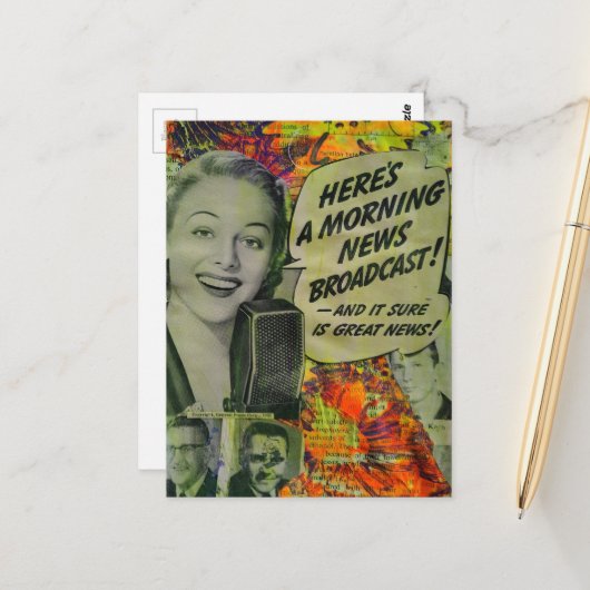 Goed Nieuws Retro Mixed Media Collage Briefkaart (Voorkant / Achterkant in situ)