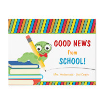 Goed nieuws van school met boekenworm