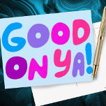 GOED OP YA Bubble Letters Pink Blue Paars Bright Briefkaart<br><div class="desc">Hand heeft een kaart voor je gemaakt! Pas met uw eigen tekst aan of verander de kleuren. Bekijk mijn winkel voor veel meer kleuren en design of laat me weten of je iets op maat wilt!</div>