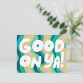 GOED OP YA Bubble Letters Roze Green Stripes Briefkaart (Staand voorkant)