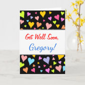 Goed + plezier, liefdevol, kleurrijk hartenpatroon kaart (Gele Bloem)