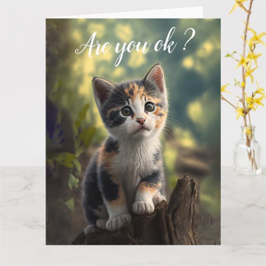 Goed Schattig Calico Kitten Kaart (Gele Bloem)