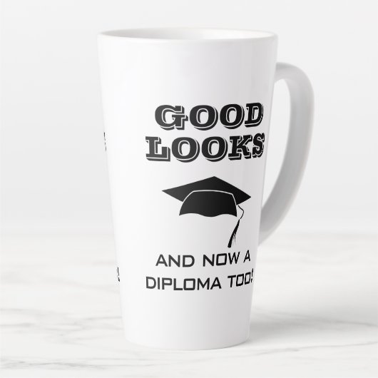 Goed uiterlijk en nu Diploma to Funny Afstuderen Latte Mok (Rechterhoek)