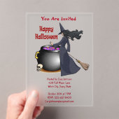 Goed uitziende heks en de ketel Halloween Acryl Uitnodigingen (Insitu (Draagbaar))