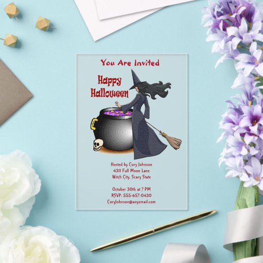 Goed uitziende heks en de ketel Halloween Acryl Uitnodigingen (Insitu (Huwelijk))