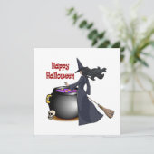 Goed uitziende heks en de ketel uitnodigen kaart (Staand voorkant)