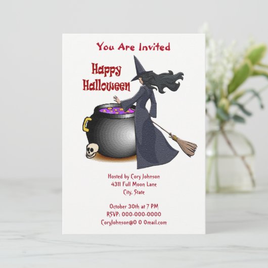 Goed uitziende heks en de ketel uitnodiging (Staand voorkant)