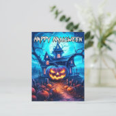 Goed verlichte Nefarious Happy Halloween pompoen Briefkaart (Staand voorkant)