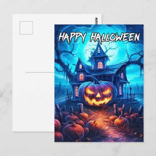 Goed verlichte Nefarious Happy Halloween pompoen Briefkaart (Voorkant / Achterkant)