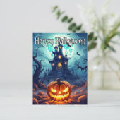 Goed verlichte Nefarious Happy Halloween pompoen Briefkaart (Staand voorkant)