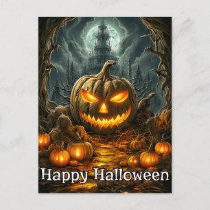 Goed verlichte snode pompoen   Happy Halloween Briefkaart