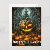 Goed verlichte snode pompoen | Happy Halloween Briefkaart (Voorkant / Achterkant)