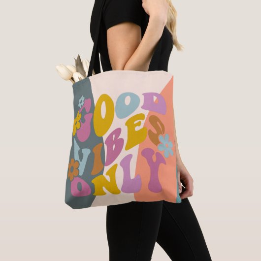 Goed vibes slechts Citaat Retro 60s Ontwerp van de Tote Bag (Dichtbij)