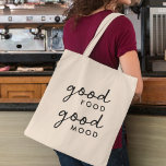 Goed voedsel Goede Mood | Moderne voedsellijmfoedi Tote Bag<br><div class="desc">Eenvoudige quote art "good food good mood"-canvas tas met een leuke casual handgeschreven script in een moderne,  minimalistische stijl. Het perfecte geschenk of accessoire voor elke voedselliefhebber of foodie! #foodie #food lover #goodfood #goodfood #goodmood #totebag #food shopping</div>