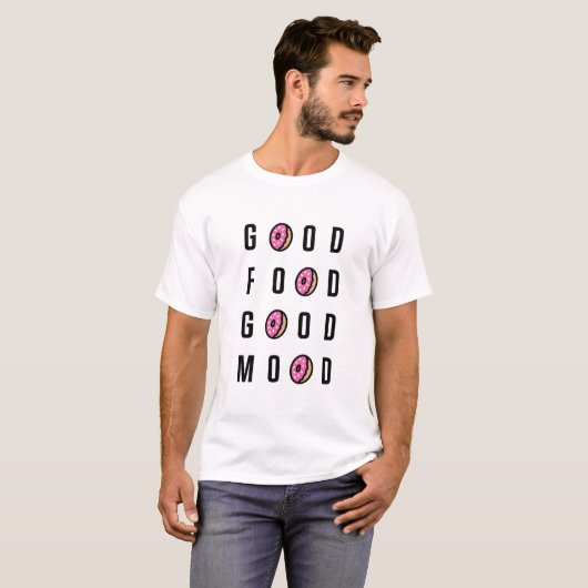 Goed voedsel Goede Mood | Typografie van Donut T-shirt (Voorkant volledig)