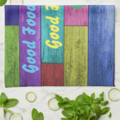 Goed voedsel, goede vrienden, goede tijden, kleurr theedoek (Gevouwen)