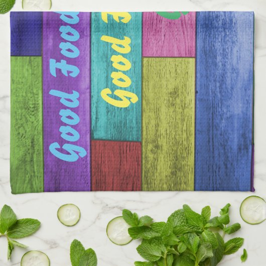 Goed voedsel, goede vrienden, goede tijden, kleurr theedoek (Gevouwen)