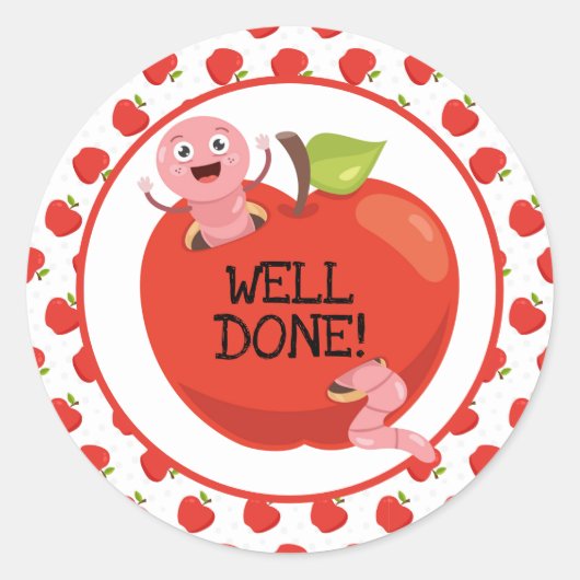 Goed voorbereide appels en wormen Klassieke Ronde  Ronde Sticker (Voorkant)
