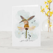 Goed Waterverf Sketchy Doodle Hummingbird op Kaart (Gele Bloem)