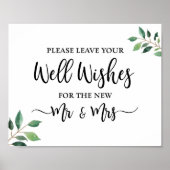 Goed wenst Greenery Calligraphy Wedding Sign Poster (Voorkant)
