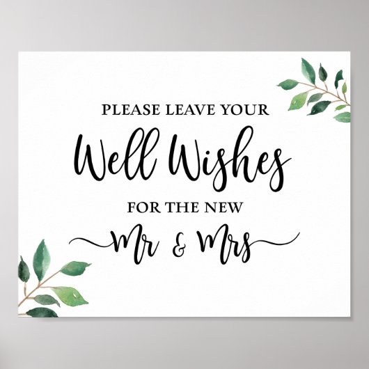 Goed wenst Greenery Calligraphy Wedding Sign Poster (Voorkant)
