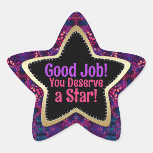 Goed werk! Je verdient een ster! Groovy Paarse Gou Ster Sticker