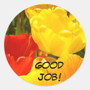 Goed werk! stickers Rode Gele Tulp Bloemen Lesgeve