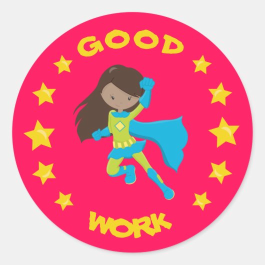 Goed werk Super Hero Black Girl School Ronde Sticker (Voorkant)