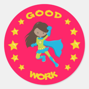 Goed Werk Superheld Zwart Meisje School Onderwijs Ronde Sticker