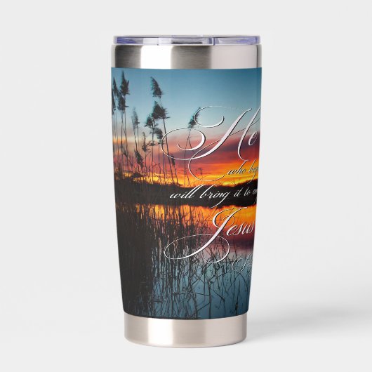 Goed werk vijver zonsondergang geïsoleerde drinkbeker (Voorkant)
