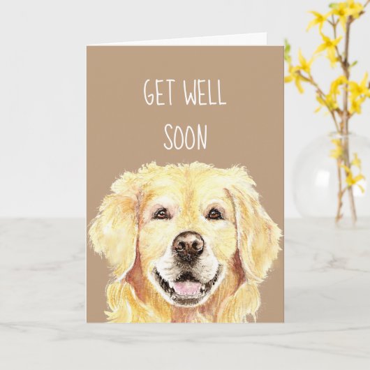 Goed zo snel als Waterverf Golden Retriever Dog Kaart (Gele Bloem)