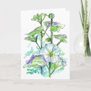 Goed zo snel als White Hollyhocks Waterverf Flower Kaart