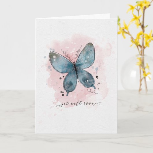 Goed zo snelWatercolor Sketchy Doodle Butterfly Kaart (Gele Bloem)